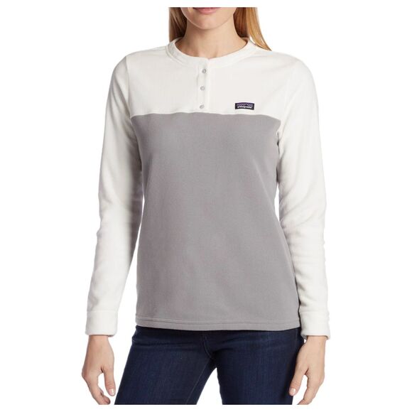 Women Patagonia Henley Fleece Long Sleeve Colorblock in Gray White Size Small - Picture 1 of 9